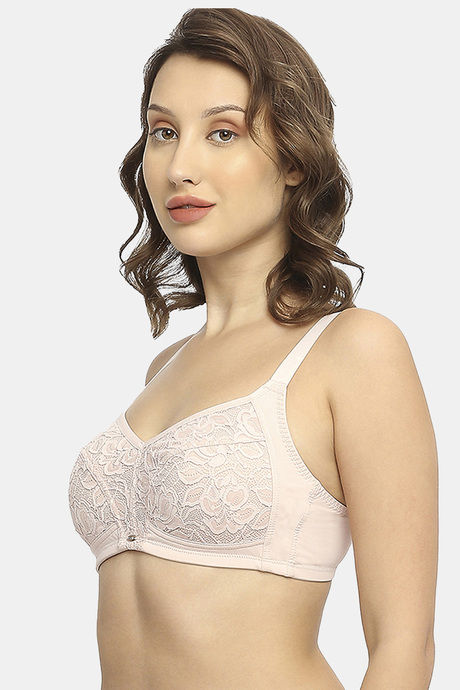 Soie Double Layered Non Wired Full Coverage Lace Bra - Peach Skin — image 2